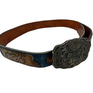 Oden Inc Personalized Belt CHRIS XL 34 Waist Western Latigo Leather Brass Buckle